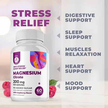 DR. MORITZ Magnesiumcitrat Gummies für Erwachsene - Zuckerfreie Calm Magnesium Gummies - Unterstützt eine gesunde Stressreaktion - Himbeergeschmack - Nicht-GVO, 200 mg (60 Stück)