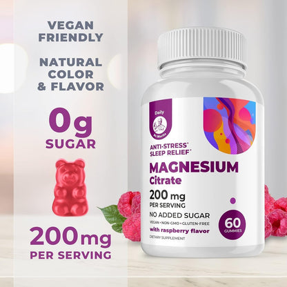 DR. MORITZ Magnesiumcitrat Gummies für Erwachsene - Zuckerfreie Calm Magnesium Gummies - Unterstützt eine gesunde Stressreaktion - Himbeergeschmack - Nicht-GVO, 200 mg (60 Stück)