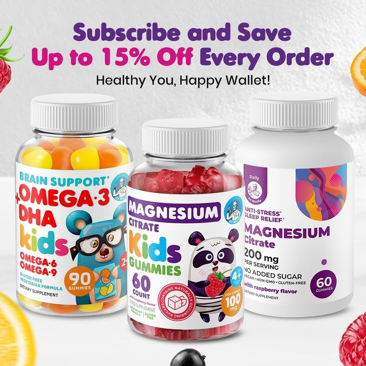 DR. MORITZ Magnesiumcitrat Gummies für Erwachsene - Zuckerfreie Calm Magnesium Gummies - Unterstützt eine gesunde Stressreaktion - Himbeergeschmack - Nicht-GVO, 200 mg (60 Stück)