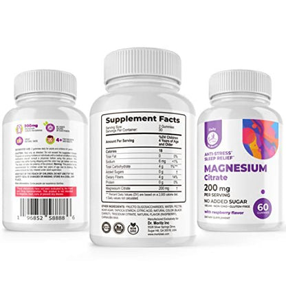 DR. MORITZ Magnesiumcitrat Gummies für Erwachsene - Zuckerfreie Calm Magnesium Gummies - Unterstützt eine gesunde Stressreaktion - Himbeergeschmack - Nicht-GVO, 200 mg (60 Stück)