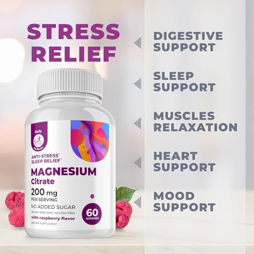 DR. MORITZ Magnesiumcitrat Gummies für Erwachsene - Zuckerfreie Calm Magnesium Gummies - Unterstützt eine gesunde Stressreaktion - Himbeergeschmack - Nicht-GVO, 200 mg (60 Stück)