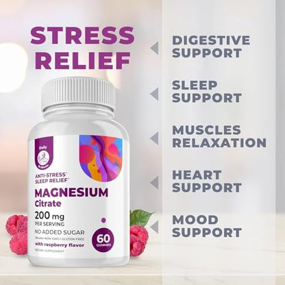 DR. MORITZ Magnesiumcitrat Gummies für Erwachsene - Zuckerfreie Calm Magnesium Gummies - Unterstützt eine gesunde Stressreaktion - Himbeergeschmack - Nicht-GVO, 200 mg (60 Stück)