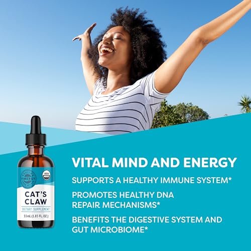 Vimergy USDA Bio-Katzenkralle Flüssigkeit – Antioxidative Unterstützung und Immunsystem-Stärkung* – Vegan, Glutenfrei, Nicht-GVO – 27 Portionen (55 ml)