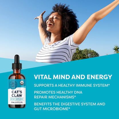 Vimergy USDA Bio-Katzenkralle Flüssigkeit – Antioxidative Unterstützung und Immunsystem-Stärkung* – Vegan, Glutenfrei, Nicht-GVO – 27 Portionen (55 ml)