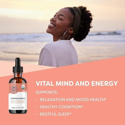 Vimergy Bio Ashwagandha Flüssigextrakt – 27 Portionen (2 ml pro Portion) – 220 mg Extrakt pro Portion – Stressadaptogen, Kognitive & Schlafunterstützung – Alkoholfrei, Nicht-GVO (55 ml)
