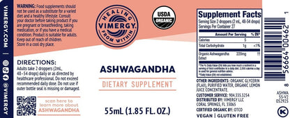 Vimergy Bio Ashwagandha Flüssigextrakt – 27 Portionen (2 ml pro Portion) – 220 mg Extrakt pro Portion – Stressadaptogen, Kognitive & Schlafunterstützung – Alkoholfrei, Nicht-GVO (55 ml)