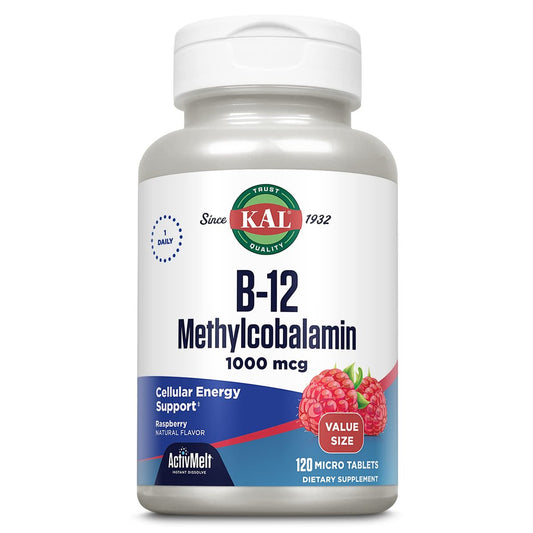 KAL Vitamin B12 Methylcobalamin 1000mcg – Schnell lösliche Mikrotabletten für Energie, Nerven & Blutbildung, 120 Stück, Himbeergeschmack
