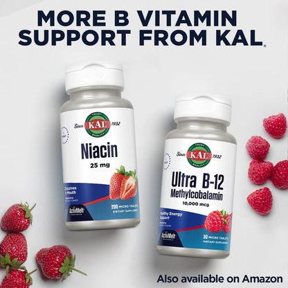 KAL Vitamin B12 Methylcobalamin 1000mcg – Schnell lösliche Mikrotabletten für Energie, Nerven & Blutbildung, 120 Stück, Himbeergeschmack