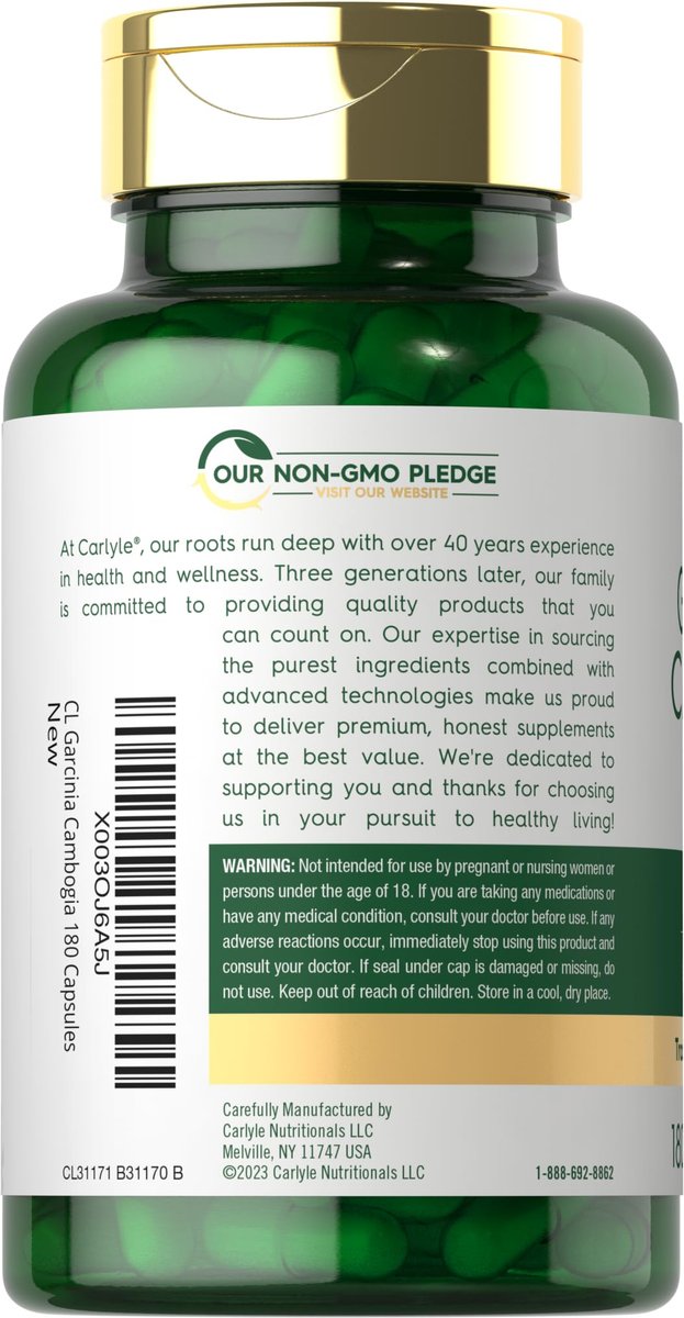 Carlyle Garcinia Cambogia Extrakt | 180 Kapseln | Non-GMO, Glutenfrei