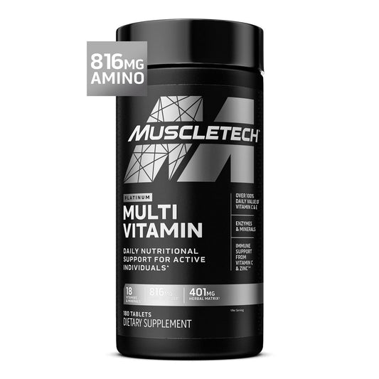MuscleTech Platinum Multivitamin für Männer & Frauen – 18 Vitamine & Mineralstoffe, Immununterstützung, 180 Kapseln