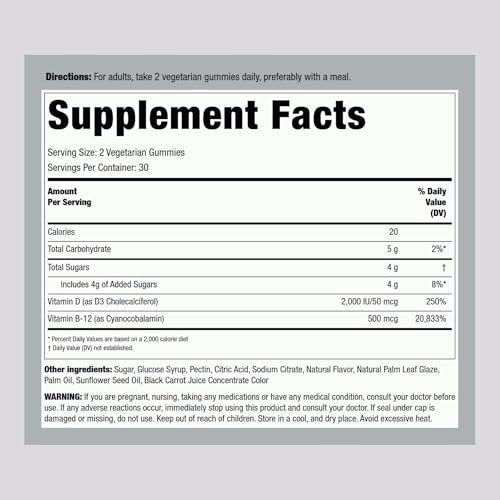 Piping Rock Vitamin D3 & B12 Gummis | 60 Stück | Hochdosiert | Erdbeergeschmack | Vegetarisch, Ohne Gentechnik, Glutenfrei
