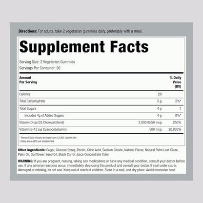 Piping Rock Vitamin D3 & B12 Gummis | 60 Stück | Hochdosiert | Erdbeergeschmack | Vegetarisch, Ohne Gentechnik, Glutenfrei