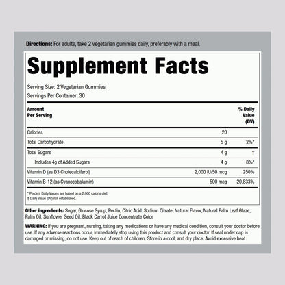Piping Rock Vitamin D3 & B12 Gummis | 60 Stück | Hochdosiert | Erdbeergeschmack | Vegetarisch, Ohne Gentechnik, Glutenfrei