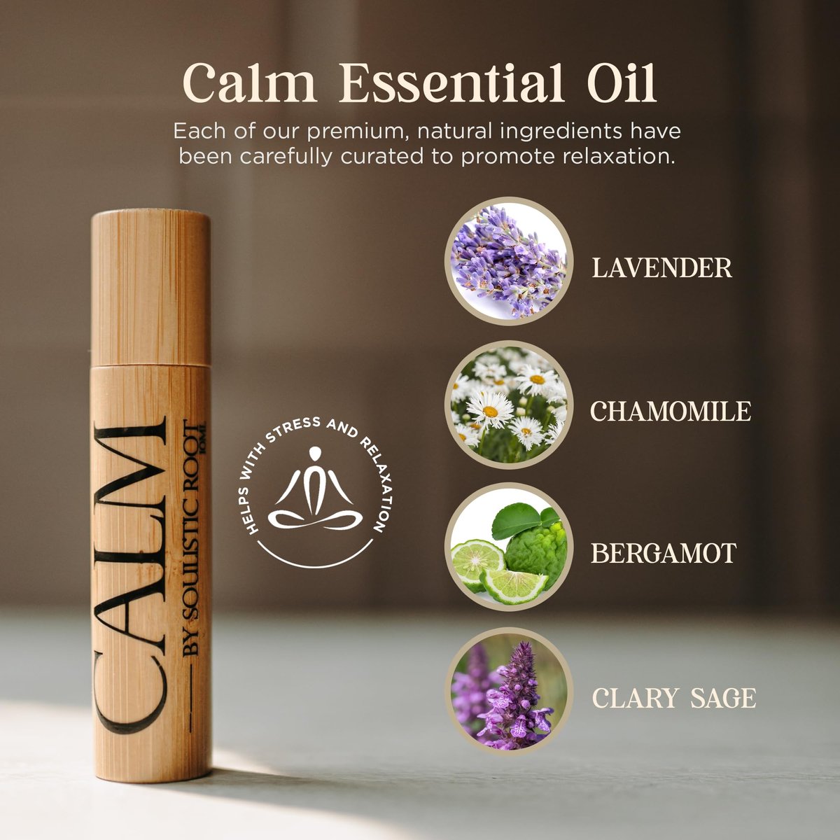 Soulistic Root Calm Essential Oil Roll On für Frauen – Aromatherapie-Mischung mit Lavendel, Kamille, Salbei – Rollerball für Entspannung, Selbstpflege, Haut, Massage, Wellness & Geschenkideen – 10 ml Flasche