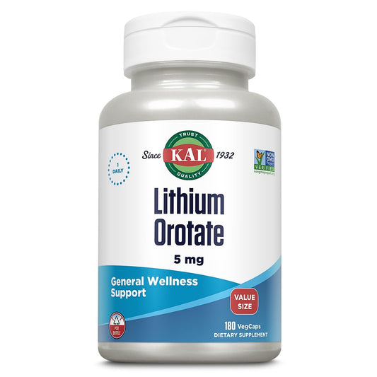 KAL Lithium Orotat 5 mg – Niedrig dosiertes Lithiumpräparat zur Unterstützung des allgemeinen Wohlbefindens und der Stimmung, hoch bioverfügbar, vegan, 60-Tage-Garantie, 180 Kapseln