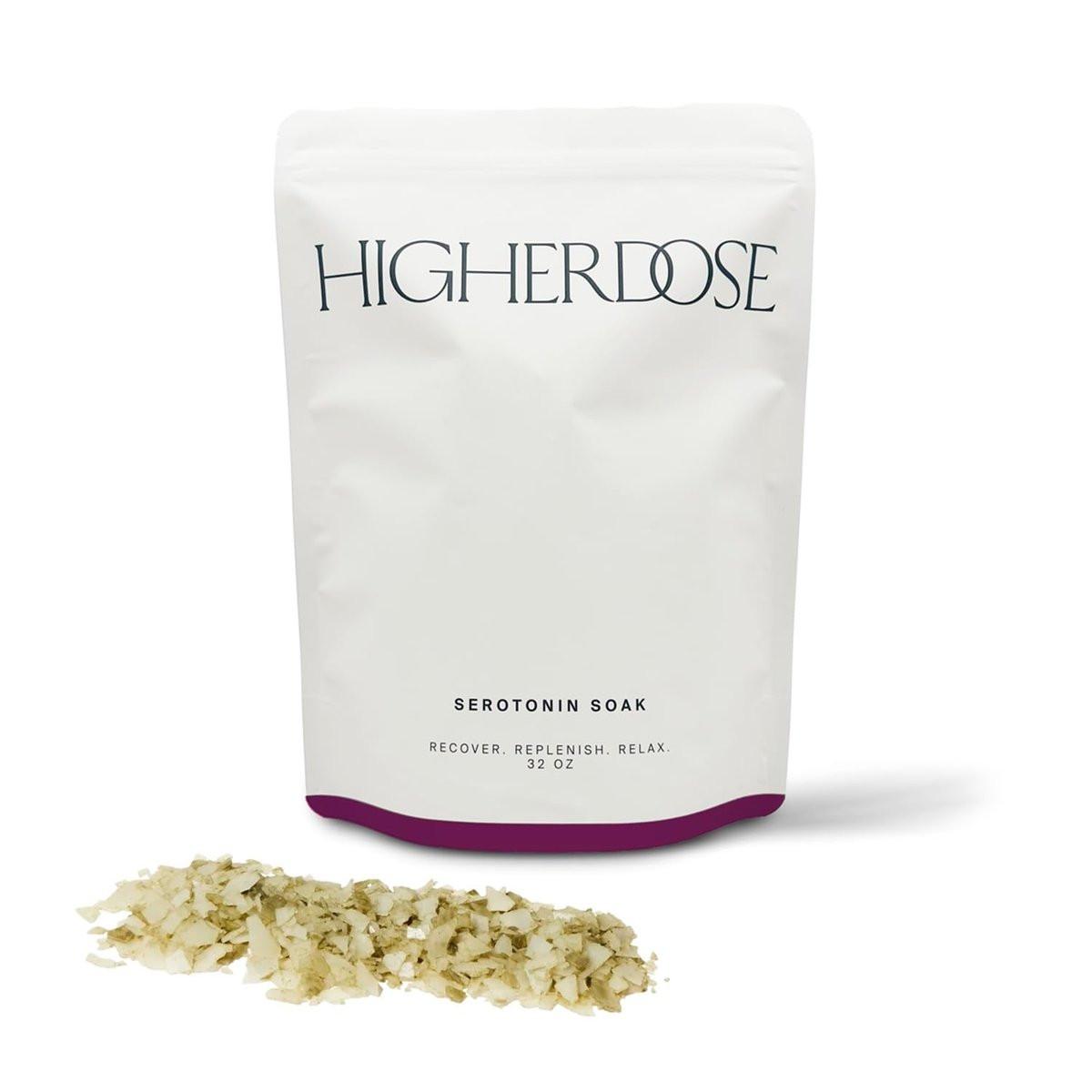HigherDOSE Serotonin Soak Magnesium Badesalz – Natürliche Entgiftung & Muskelregeneration mit Magnesiumflocken, Algen & Apfelessig – Luxuriöses Badesalz mit entspannenden ätherischen Ölen