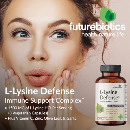 Futurebiotics L-Lysin Abwehrkomplex 1500 mg pro Portion mit Vitamin C, Zink, Olivenblatt & Knoblauch – Non-GMO, 90 vegane Kapseln