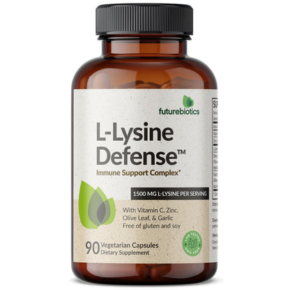 Futurebiotics L-Lysin Abwehrkomplex 1500 mg pro Portion mit Vitamin C, Zink, Olivenblatt & Knoblauch – Non-GMO, 90 vegane Kapseln
