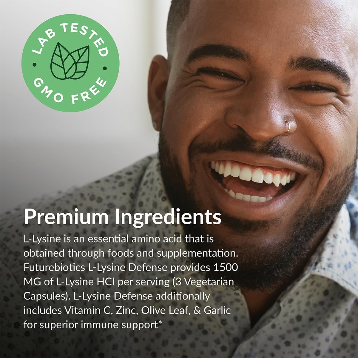 Futurebiotics L-Lysin Abwehrkomplex 1500 mg pro Portion mit Vitamin C, Zink, Olivenblatt & Knoblauch – Non-GMO, 90 vegane Kapseln