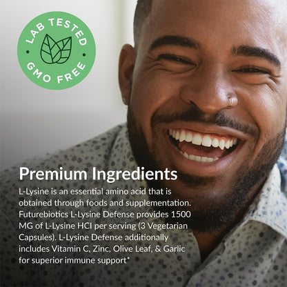Futurebiotics L-Lysin Abwehrkomplex 1500 mg pro Portion mit Vitamin C, Zink, Olivenblatt & Knoblauch – Non-GMO, 90 vegane Kapseln