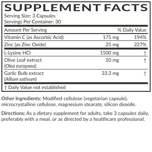 Futurebiotics L-Lysin Abwehrkomplex 1500 mg pro Portion mit Vitamin C, Zink, Olivenblatt & Knoblauch – Non-GMO, 90 vegane Kapseln