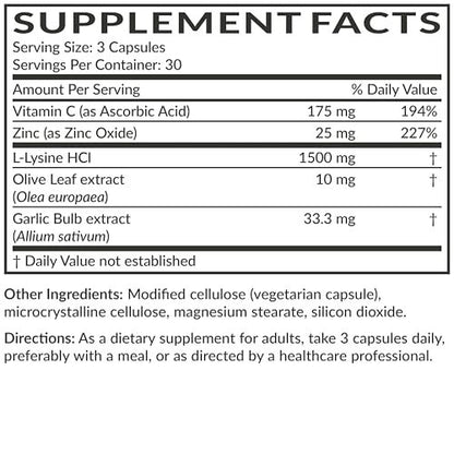 Futurebiotics L-Lysin Abwehrkomplex 1500 mg pro Portion mit Vitamin C, Zink, Olivenblatt & Knoblauch – Non-GMO, 90 vegane Kapseln