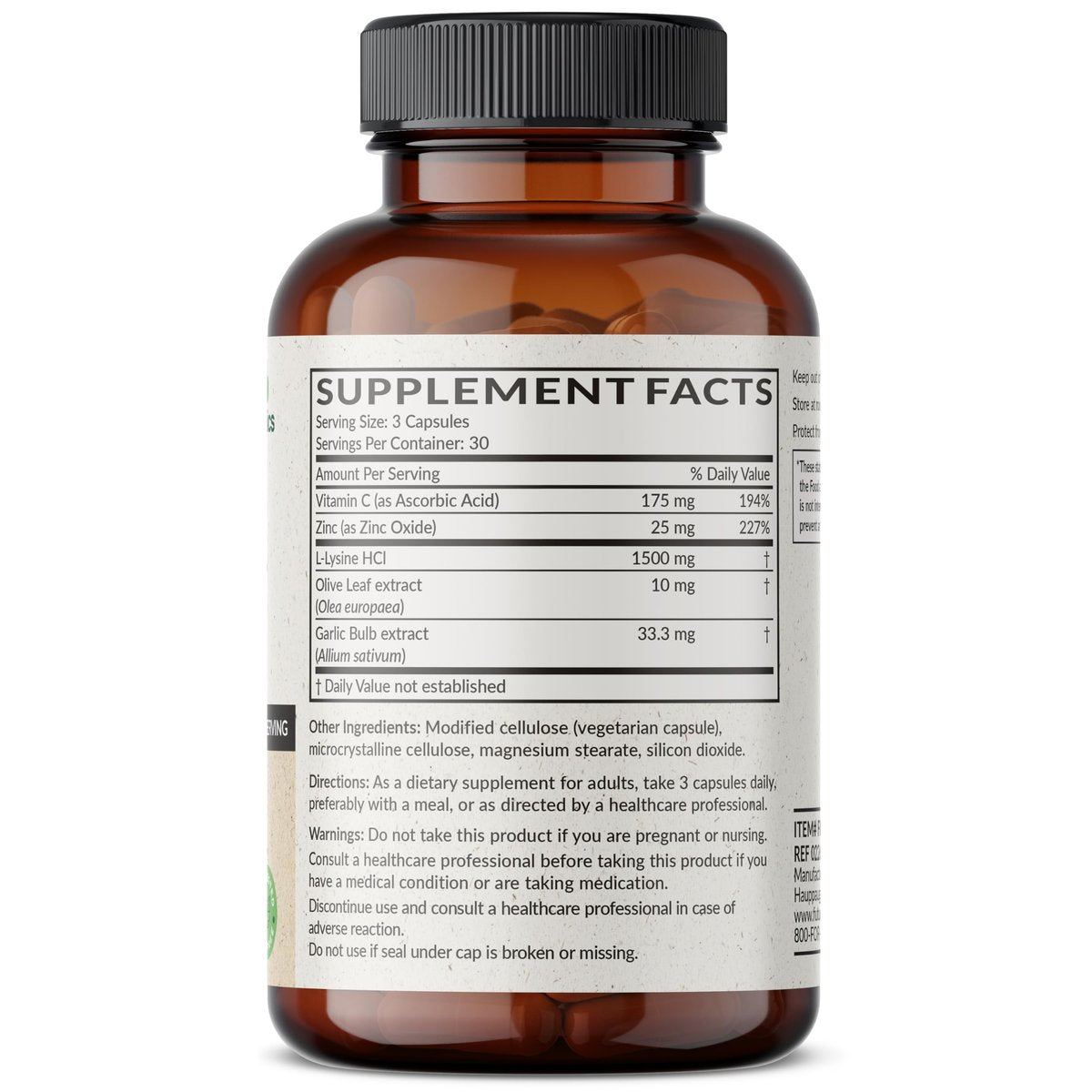 Futurebiotics L-Lysin Abwehrkomplex 1500 mg pro Portion mit Vitamin C, Zink, Olivenblatt & Knoblauch – Non-GMO, 90 vegane Kapseln