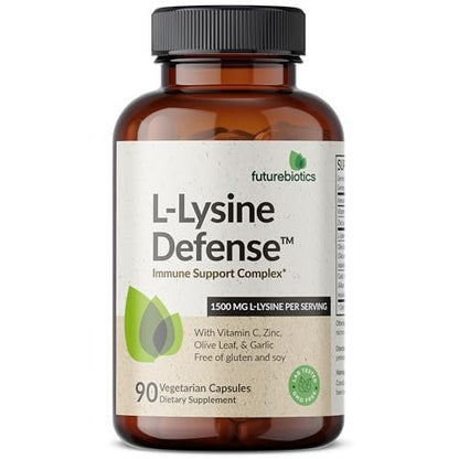 Futurebiotics L-Lysin Abwehrkomplex 1500 mg pro Portion mit Vitamin C, Zink, Olivenblatt & Knoblauch – Non-GMO, 90 vegane Kapseln