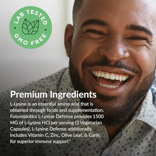 Futurebiotics L-Lysin Abwehrkomplex 1500 mg pro Portion mit Vitamin C, Zink, Olivenblatt & Knoblauch – Non-GMO, 90 vegane Kapseln
