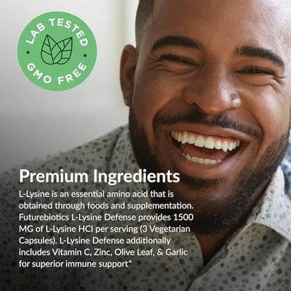 Futurebiotics L-Lysin Abwehrkomplex 1500 mg pro Portion mit Vitamin C, Zink, Olivenblatt & Knoblauch – Non-GMO, 90 vegane Kapseln