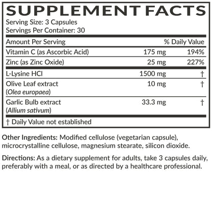 Futurebiotics L-Lysin Abwehrkomplex 1500 mg pro Portion mit Vitamin C, Zink, Olivenblatt & Knoblauch – Non-GMO, 90 vegane Kapseln