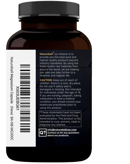 NatureBell Magnesium Complex 400mg, 300 Kapseln | Glycinat, Citrat | Chelatiert & Rein | Unterstützung für Knochen, Herz & Verdauung | Nicht-GVO