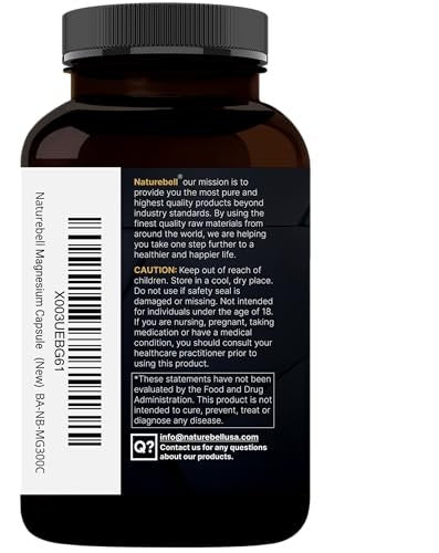 NatureBell Magnesium Complex 400mg, 300 Kapseln | Glycinat, Citrat | Chelatiert & Rein | Unterstützung für Knochen, Herz & Verdauung | Nicht-GVO