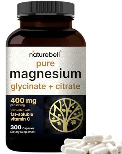NatureBell Magnesium Complex 400mg, 300 Kapseln | Glycinat, Citrat | Chelatiert & Rein | Unterstützung für Knochen, Herz & Verdauung | Nicht-GVO