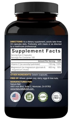NatureBell Magnesium Complex 400mg, 300 Kapseln | Glycinat, Citrat | Chelatiert & Rein | Unterstützung für Knochen, Herz & Verdauung | Nicht-GVO