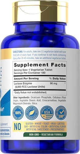 Carlyle Laktase-Enzym-Tabletten 9000 FCC | 180 Tabletten | Maximale Stärke bei Laktoseintoleranz | Schnell wirkend | Vegetarisch, Ohne Gentechnik, Glutenfrei