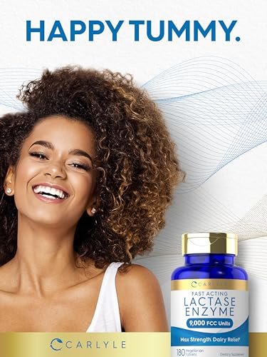 Carlyle Laktase-Enzym-Tabletten 9000 FCC | 180 Tabletten | Maximale Stärke bei Laktoseintoleranz | Schnell wirkend | Vegetarisch, Ohne Gentechnik, Glutenfrei