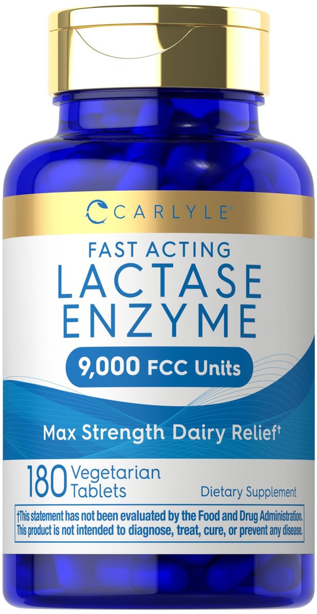 Carlyle Laktase-Enzym-Tabletten 9000 FCC | 180 Tabletten | Maximale Stärke bei Laktoseintoleranz | Schnell wirkend | Vegetarisch, Ohne Gentechnik, Glutenfrei