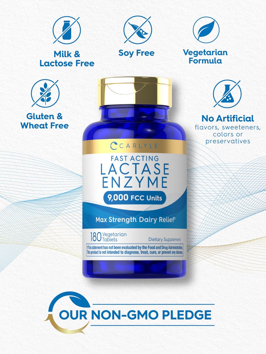 Carlyle Laktase-Enzym-Tabletten 9000 FCC | 180 Tabletten | Maximale Stärke bei Laktoseintoleranz | Schnell wirkend | Vegetarisch, Ohne Gentechnik, Glutenfrei