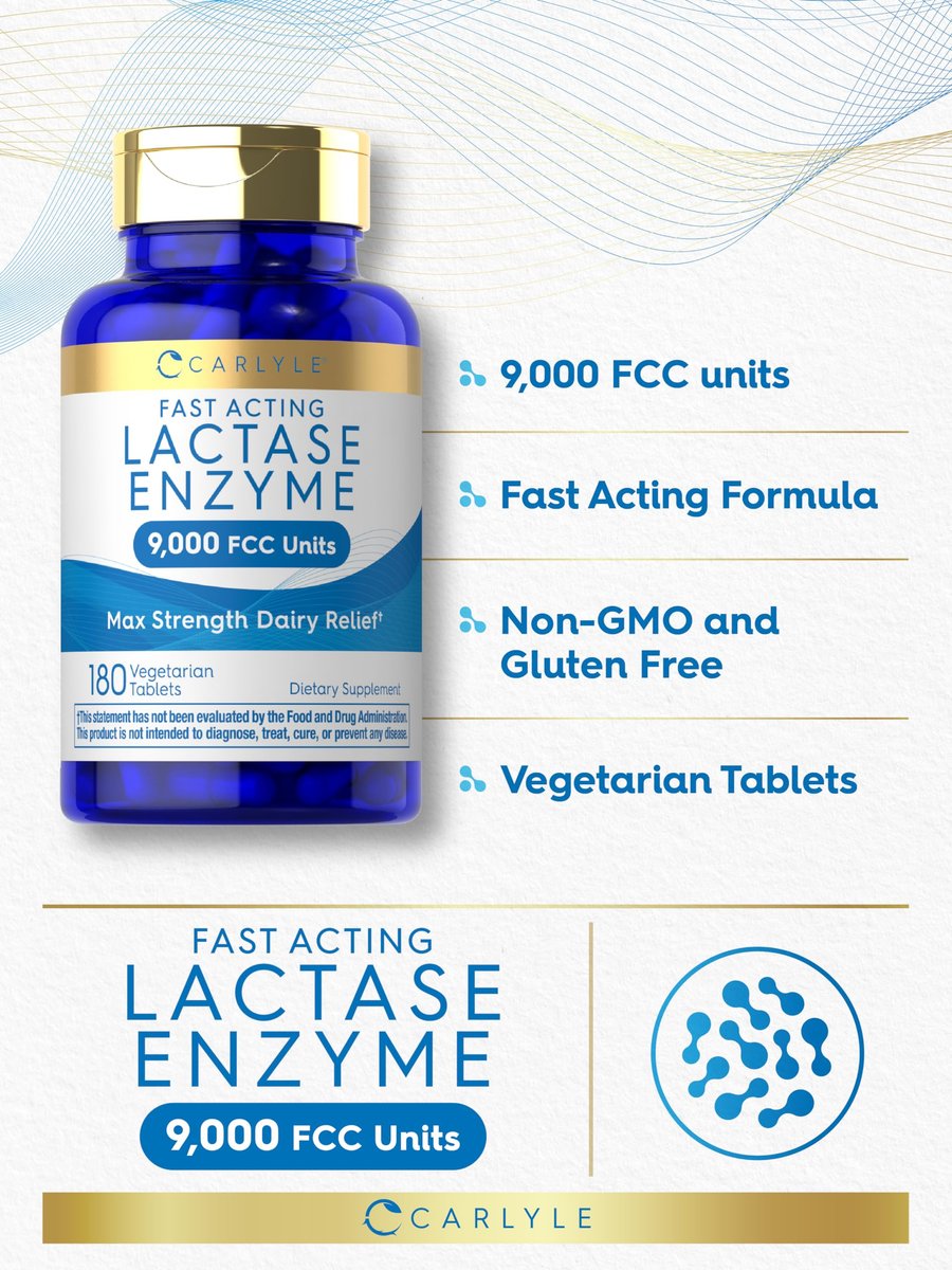 Carlyle Laktase-Enzym-Tabletten 9000 FCC | 180 Tabletten | Maximale Stärke bei Laktoseintoleranz | Schnell wirkend | Vegetarisch, Ohne Gentechnik, Glutenfrei