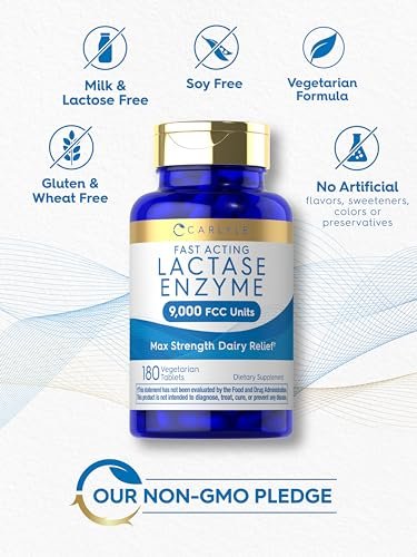 Carlyle Laktase-Enzym-Tabletten 9000 FCC | 180 Tabletten | Maximale Stärke bei Laktoseintoleranz | Schnell wirkend | Vegetarisch, Ohne Gentechnik, Glutenfrei
