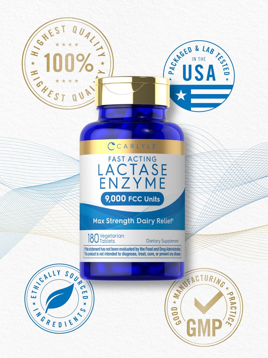 Carlyle Laktase-Enzym-Tabletten 9000 FCC | 180 Tabletten | Maximale Stärke bei Laktoseintoleranz | Schnell wirkend | Vegetarisch, Ohne Gentechnik, Glutenfrei