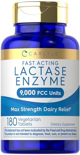 Carlyle Laktase-Enzym-Tabletten 9000 FCC | 180 Tabletten | Maximale Stärke bei Laktoseintoleranz | Schnell wirkend | Vegetarisch, Ohne Gentechnik, Glutenfrei