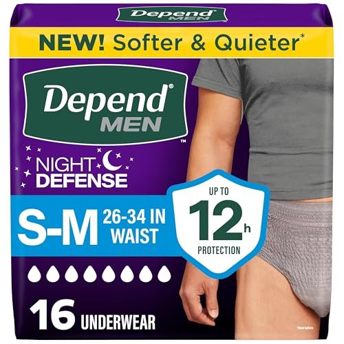 Depend Night Defense Inkontinenzunterwäsche für Männer, Einweg, Nachts, Small/Medium, Grau, 16 Stück