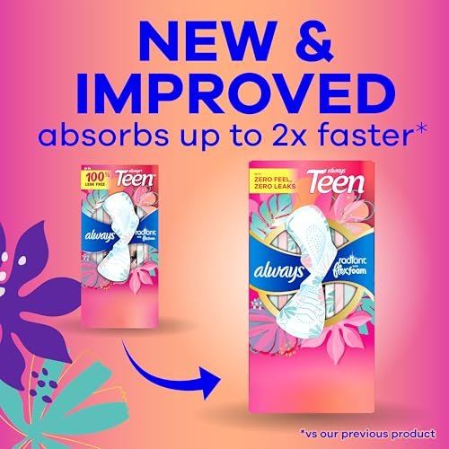 Always Radiant Teen Binden, Größe 1, Regular, mit Flügeln, unparfümiert, 42 Stück