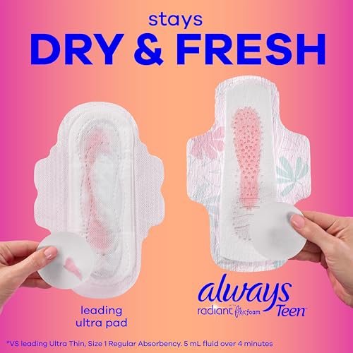 Always Radiant Teen Binden, Größe 1, Regular, mit Flügeln, unparfümiert, 42 Stück