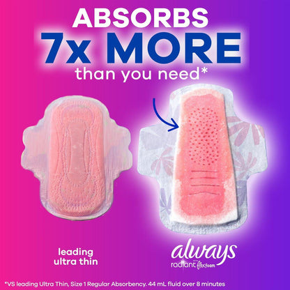 Always Radiant Damenbinden mit Flügeln, Flexfoam, Größe 3, Extra starke Saugfähigkeit, leicht parfümiert, 30 Stück