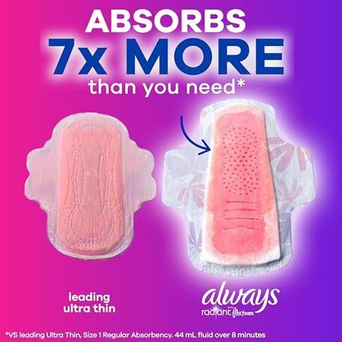 Always Radiant Damenbinden mit Flügeln, Flexfoam, Größe 3, Extra starke Saugfähigkeit, leicht parfümiert, 30 Stück