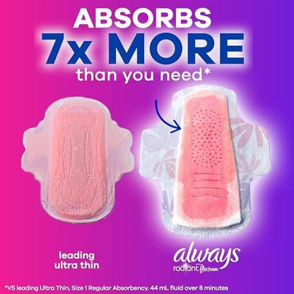 Always Radiant Damenbinden mit Flügeln, Flexfoam, Größe 3, Extra starke Saugfähigkeit, leicht parfümiert, 30 Stück