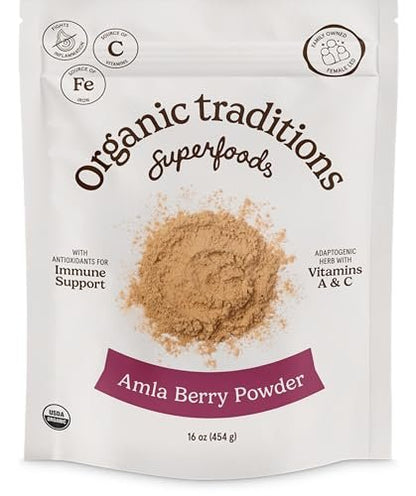 Organic Traditions Amla-Pulver – Bio Amla Pulver aus indischer Stachelbeere, Vitamin-C-reiches Superfood für Smoothies, Säfte und Rezepte, 454 g (1 lb) Beutel